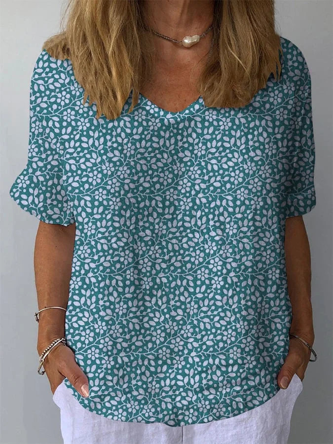 Amelia® | Casual V-Neck Cotton And Linen Top