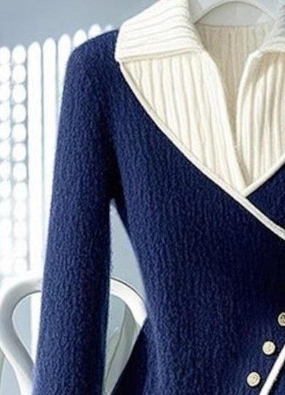 Benedetta® | Blue V-Neck Sweater with Color Block