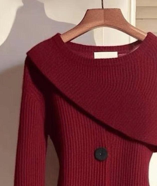 Angelica® | Solid Red Long Sleeve Sweater with Round Neck