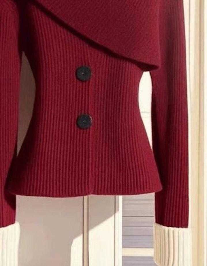 Angelica® | Solid Red Long Sleeve Sweater with Round Neck