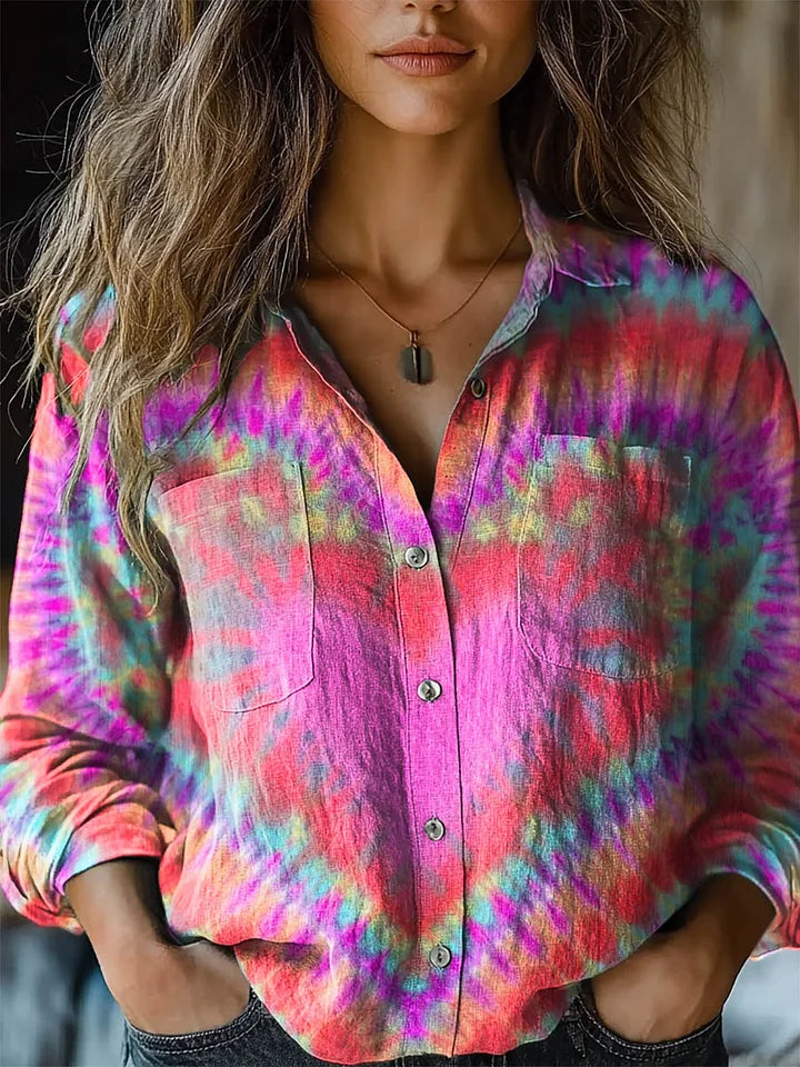 Aria® | Heart Tie Dye Print Cotton Shirt