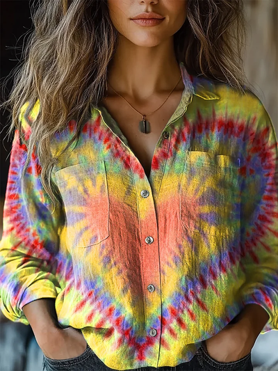 Aria® | Heart Tie Dye Print Cotton Shirt