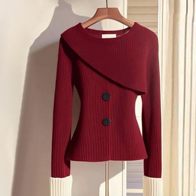 Angelica® | Solid Red Long Sleeve Sweater with Round Neck