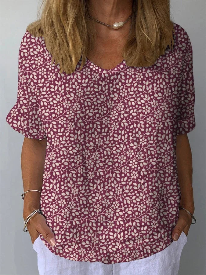 Amelia® | Casual V-Neck Cotton And Linen Top