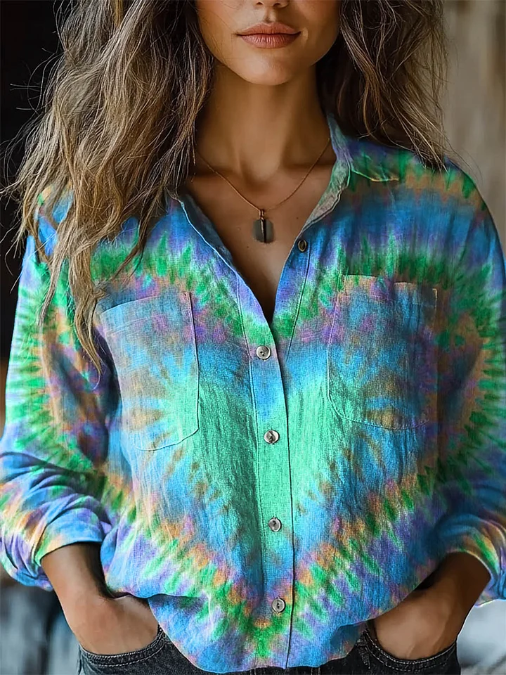 Aria® | Heart Tie Dye Print Cotton Shirt