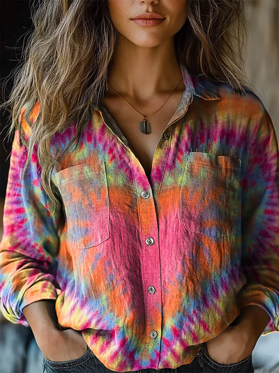 Aria® | Heart Tie Dye Print Cotton Shirt