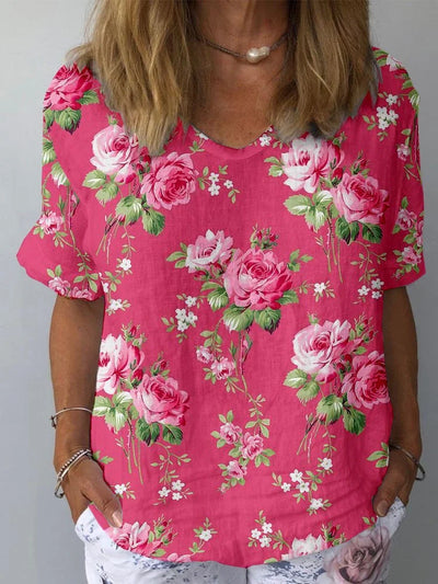 Olivia® | Cotton and Linen Flower Pattern Top