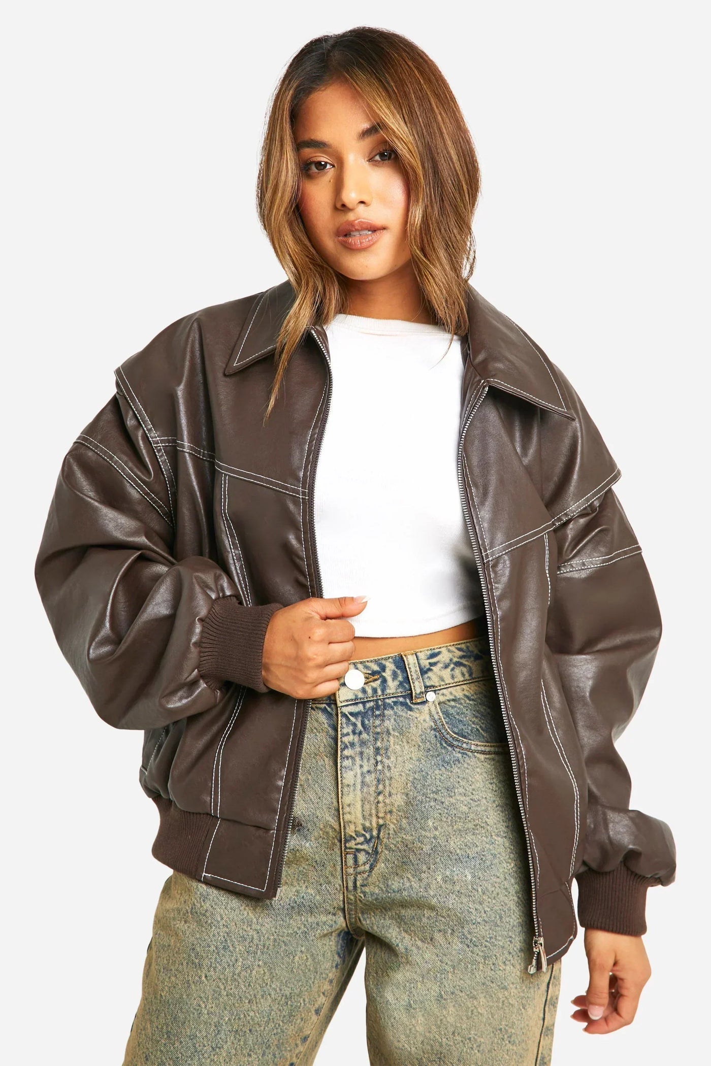 Mia™ - Stylish Leather Jacket with Handmade Details